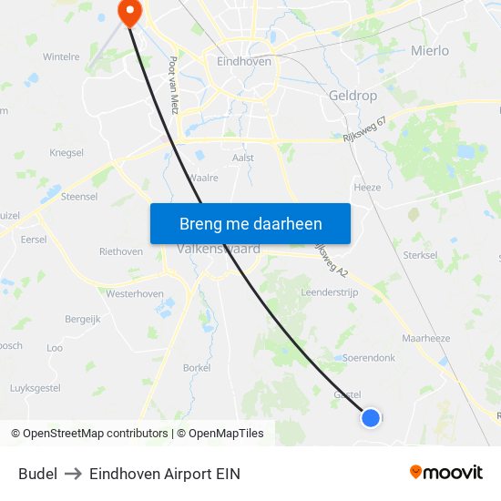 Budel to Eindhoven Airport EIN map