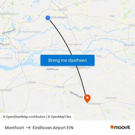 Montfoort to Eindhoven Airport EIN map