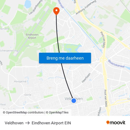 Veldhoven to Eindhoven Airport EIN map