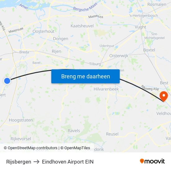Rijsbergen to Eindhoven Airport EIN map