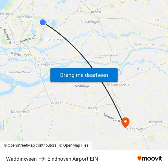 Waddinxveen to Eindhoven Airport EIN map