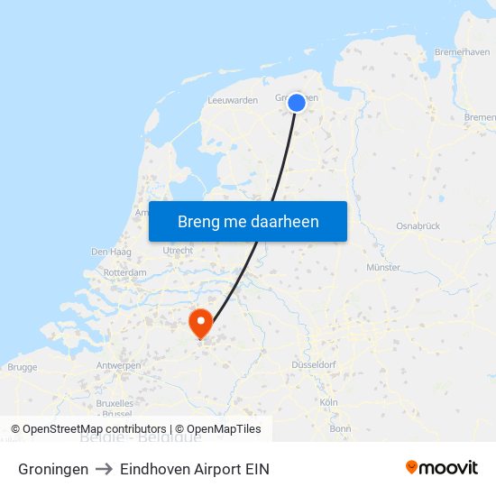 Groningen to Eindhoven Airport EIN map