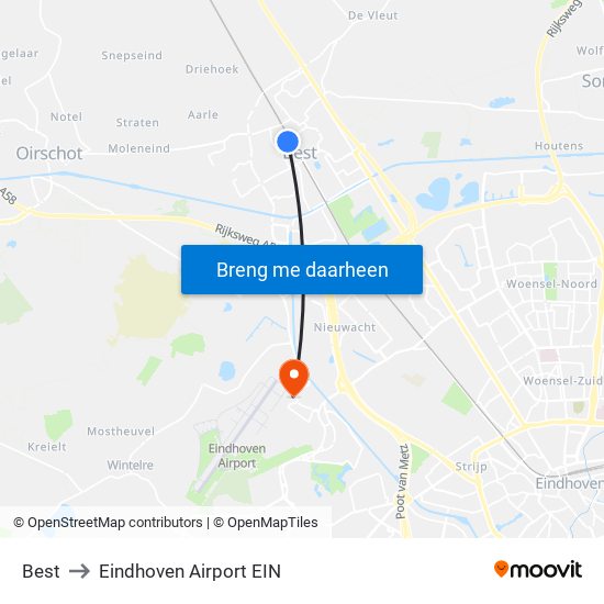 Best to Eindhoven Airport EIN map