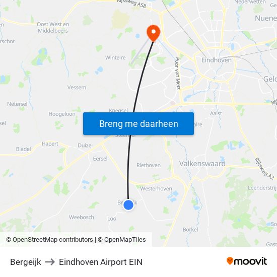 Bergeijk to Eindhoven Airport EIN map