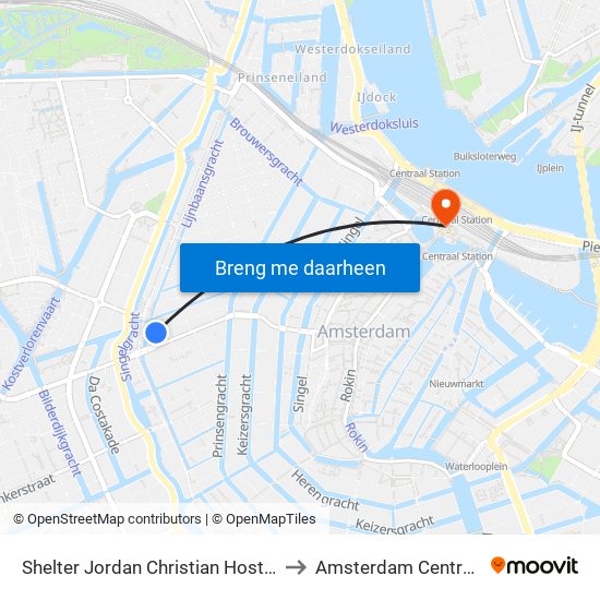 Shelter Jordan Christian Hostel Amsterdam to Amsterdam Centraal Station map