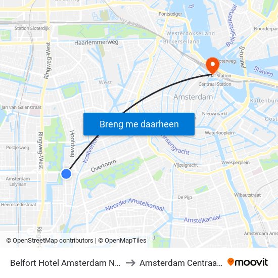 Belfort Hotel Amsterdam Netherlands to Amsterdam Centraal Station map