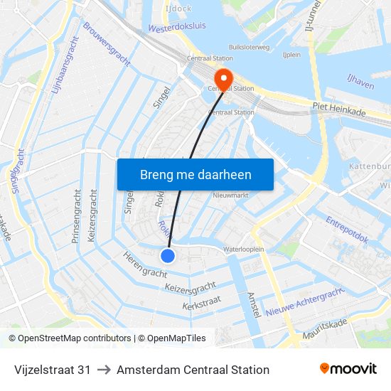 Vijzelstraat 31 to Amsterdam Centraal Station map