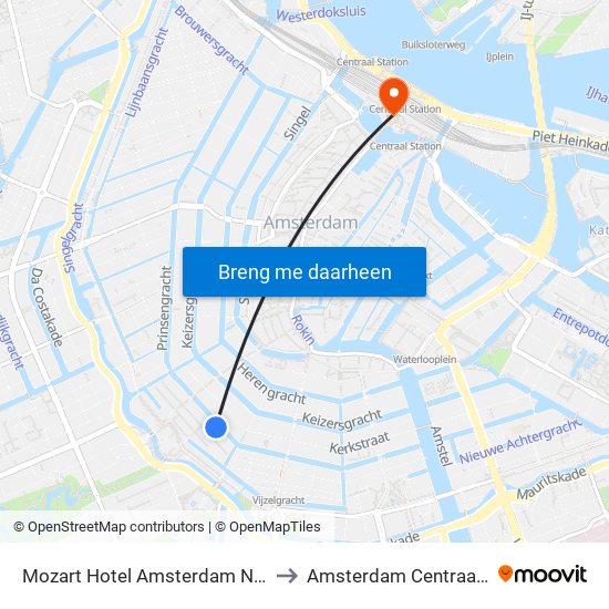 Mozart Hotel Amsterdam Netherlands to Amsterdam Centraal Station map