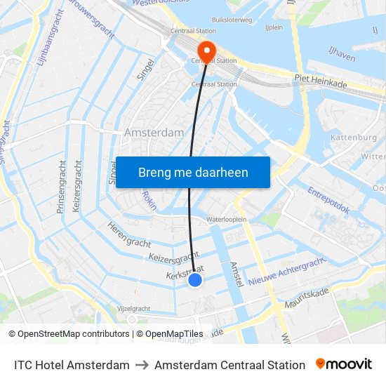 ITC Hotel Amsterdam to Amsterdam Centraal Station map