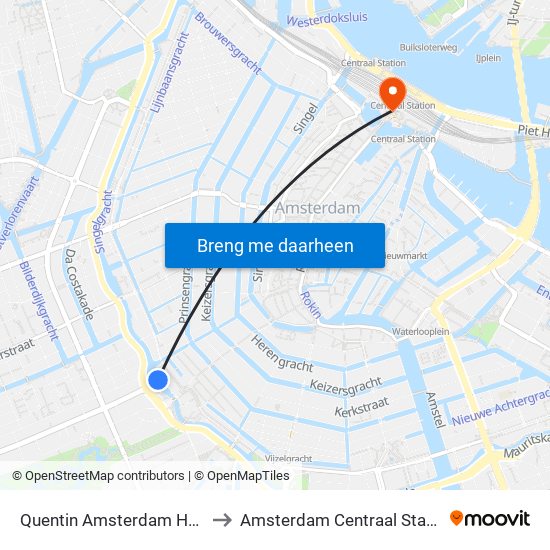 Quentin Amsterdam Hotel to Amsterdam Centraal Station map