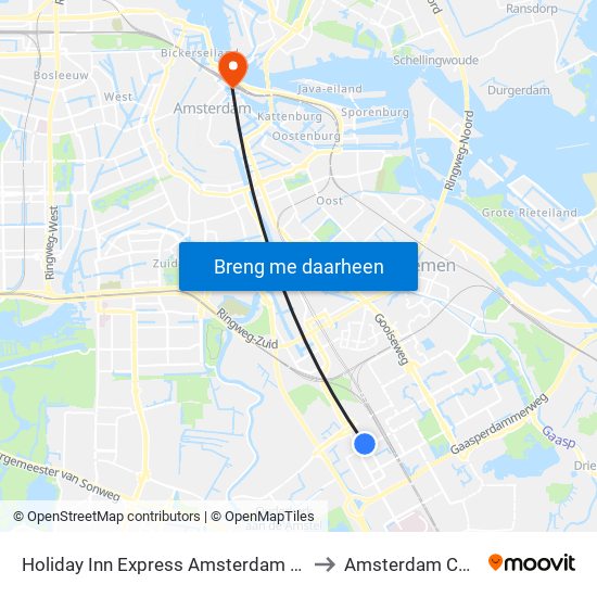 Holiday Inn Express Amsterdam Arena Towers an IHG Hotel to Amsterdam Centraal Station map