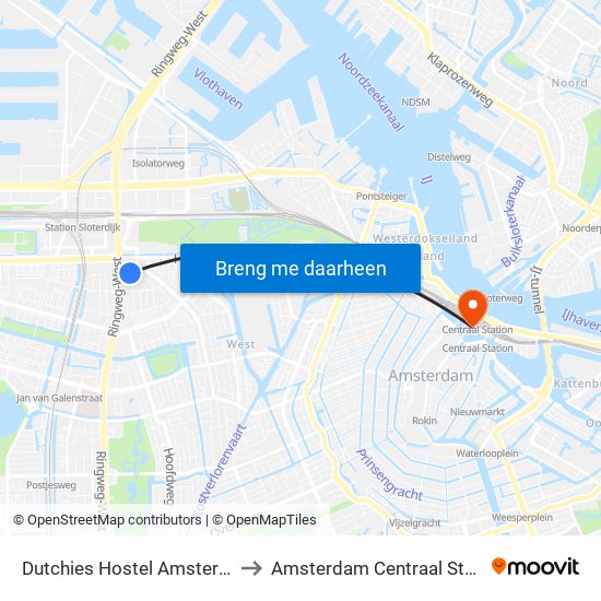 Dutchies Hostel Amsterdam to Amsterdam Centraal Station map