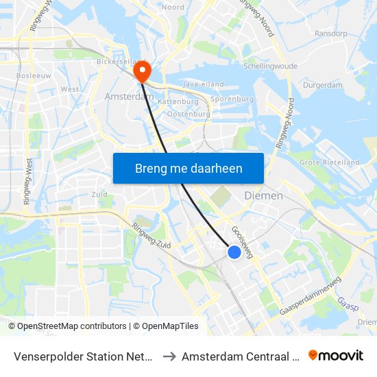 Venserpolder Station Netherlands to Amsterdam Centraal Station map