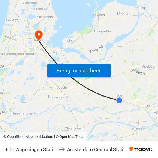 Ede Wageningen Station to Amsterdam Centraal Station map