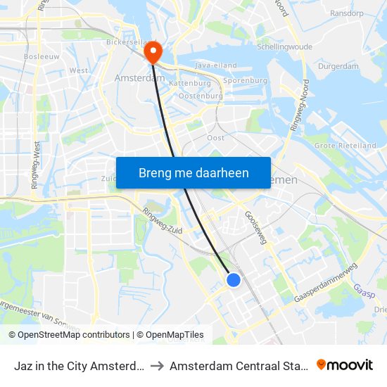 Jaz in the City Amsterdam to Amsterdam Centraal Station map