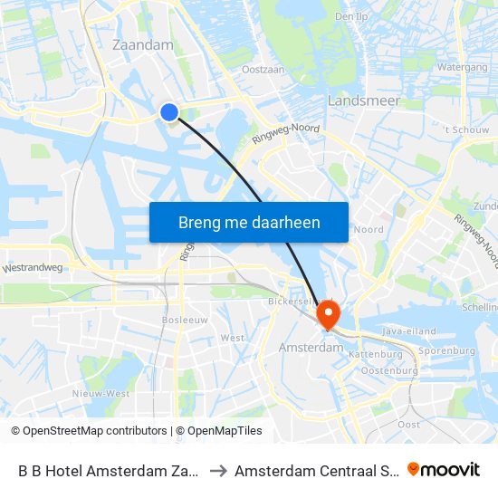 B B Hotel Amsterdam Zaandam to Amsterdam Centraal Station map