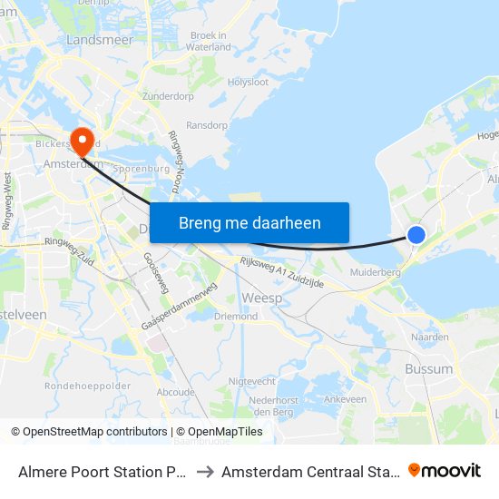 Almere Poort Station Poort to Amsterdam Centraal Station map