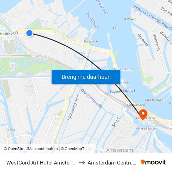 WestCord Art Hotel Amsterdam 4 stars to Amsterdam Centraal Station map