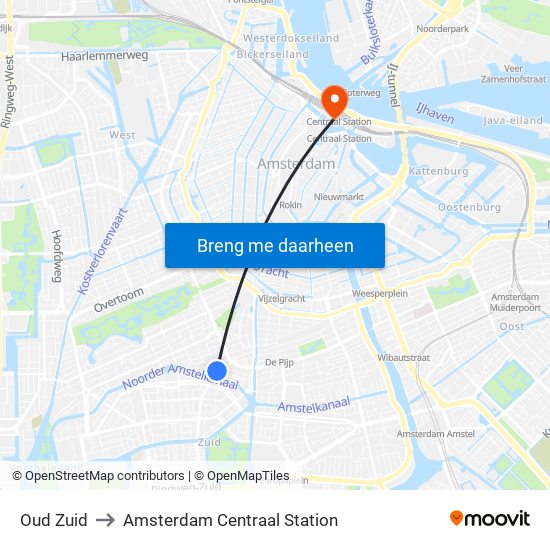 Oud Zuid to Amsterdam Centraal Station map