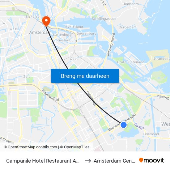 Campanile Hotel Restaurant Amsterdam Zuid Oost to Amsterdam Centraal Station map