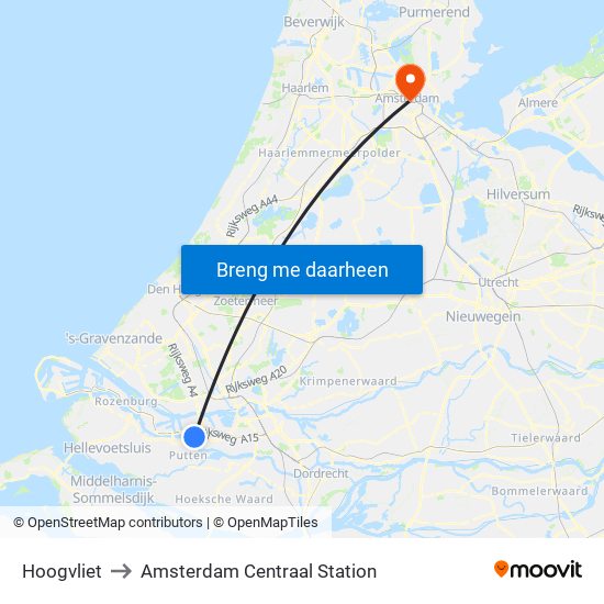 Hoogvliet to Amsterdam Centraal Station map