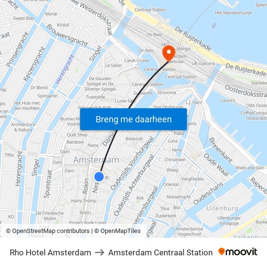 Rho Hotel Amsterdam to Amsterdam Centraal Station map