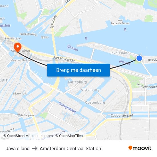 Java eiland to Amsterdam Centraal Station map