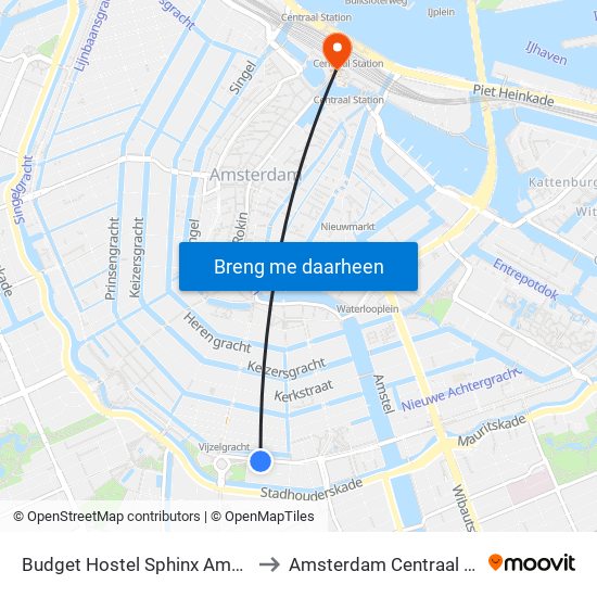 Budget Hostel Sphinx Amsterdam to Amsterdam Centraal Station map