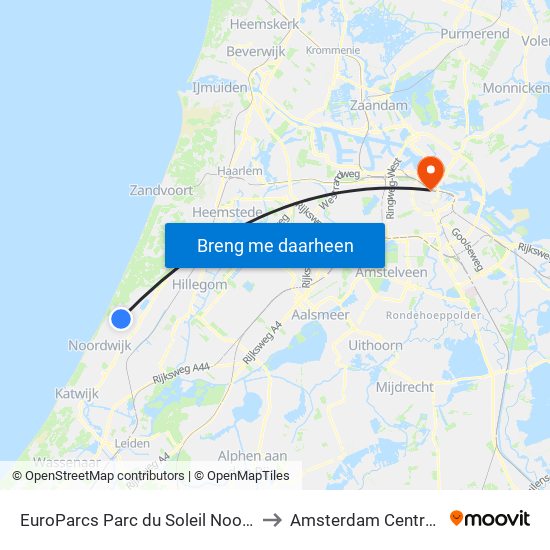 EuroParcs Parc du Soleil Noordwijk aan Zee to Amsterdam Centraal Station map