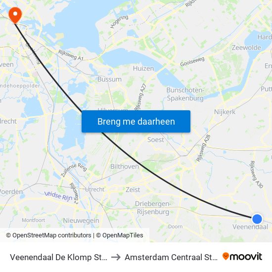 Veenendaal De Klomp Station to Amsterdam Centraal Station map