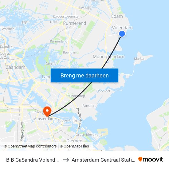 B B CaSandra Volendam to Amsterdam Centraal Station map