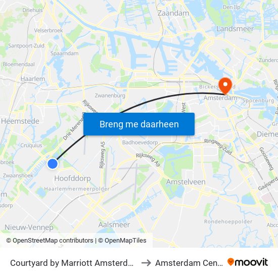 Courtyard by Marriott Amsterdam Airport Hoofddorp to Amsterdam Centraal Station map