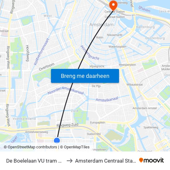 De Boelelaan VU tram stop to Amsterdam Centraal Station map