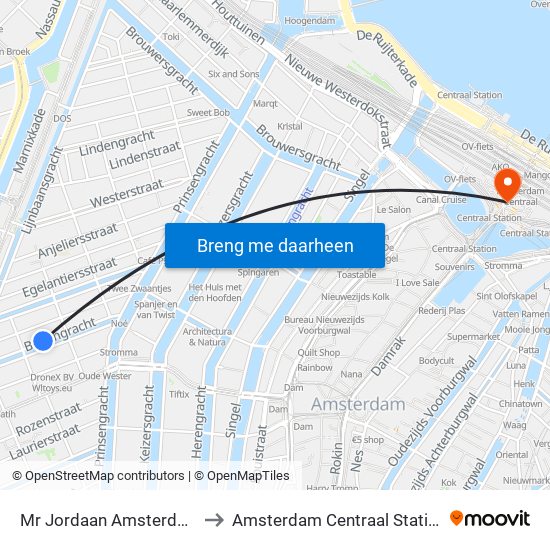 Mr Jordaan Amsterdam to Amsterdam Centraal Station map