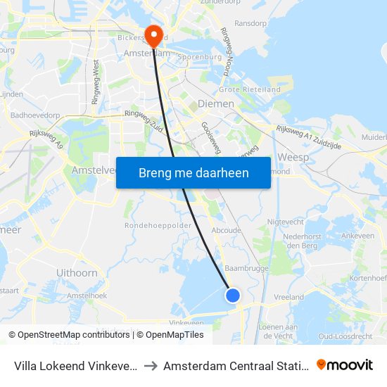 Villa Lokeend Vinkeveen to Amsterdam Centraal Station map