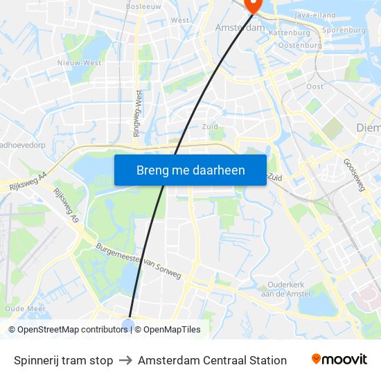 Spinnerij tram stop to Amsterdam Centraal Station map