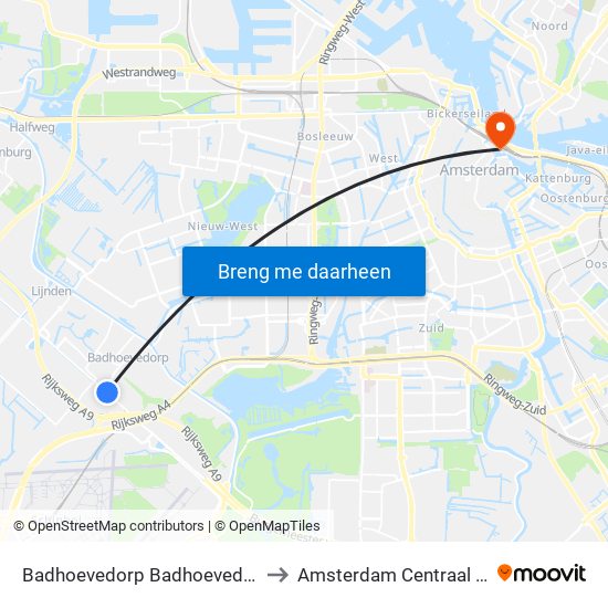 Badhoevedorp Badhoevedorp Oost to Amsterdam Centraal Station map