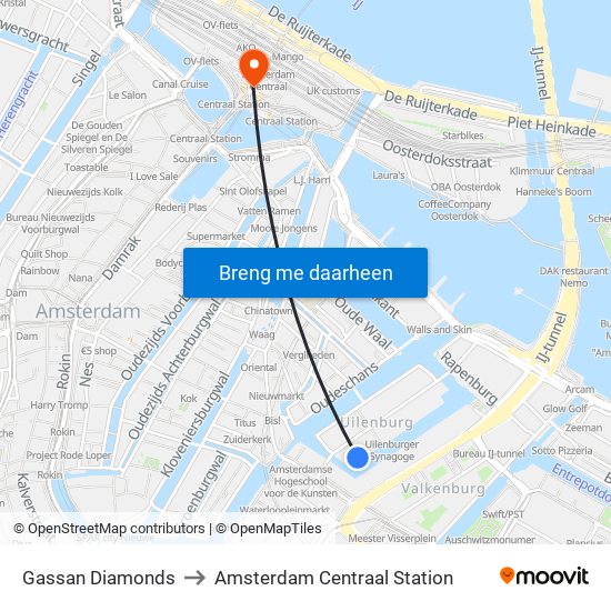 Gassan Diamonds to Amsterdam Centraal Station map