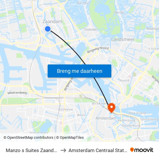 Manzo s Suites Zaandam to Amsterdam Centraal Station map