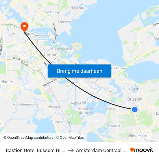 Bastion Hotel Bussum Hilversum to Amsterdam Centraal Station map