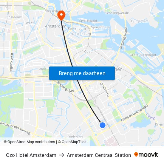 Ozo Hotel Amsterdam to Amsterdam Centraal Station map