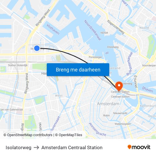 Isolatorweg to Amsterdam Centraal Station map