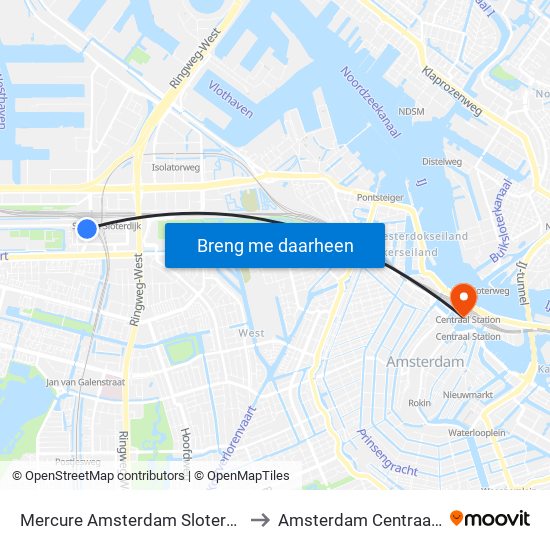 Mercure Amsterdam Sloterdijk Station to Amsterdam Centraal Station map