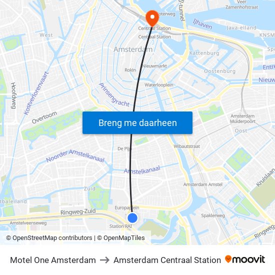 Motel One Amsterdam to Amsterdam Centraal Station map