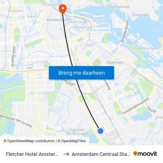 Fletcher Hotel Amsterdam to Amsterdam Centraal Station map