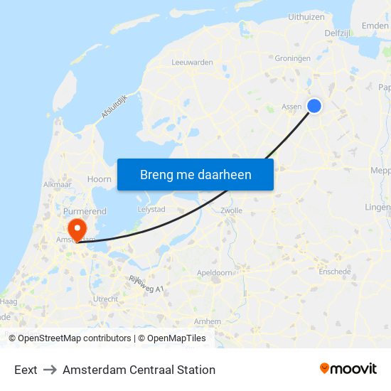 Eext to Amsterdam Centraal Station map