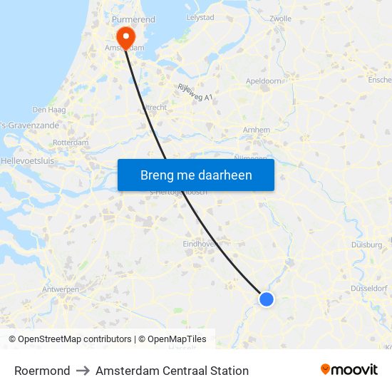 Roermond, Neerstraat to Amsterdam Centraal Station map