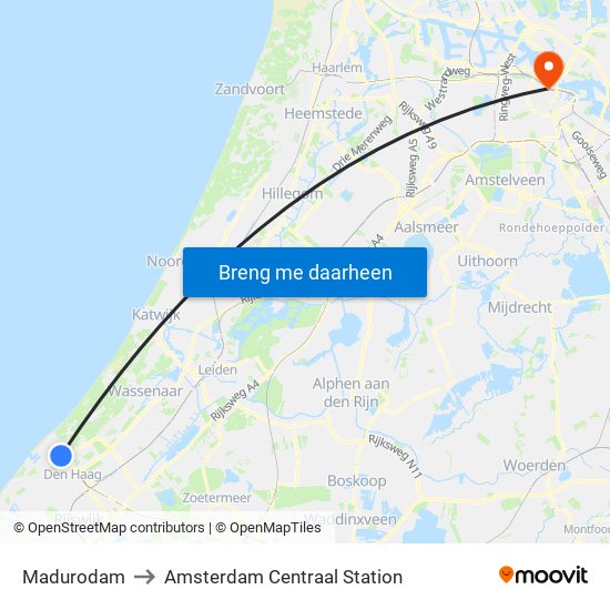 Madurodam to Amsterdam Centraal Station map