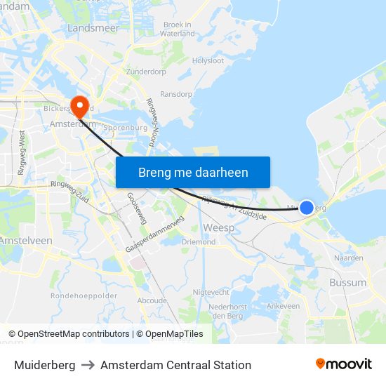 Muiderberg to Amsterdam Centraal Station map