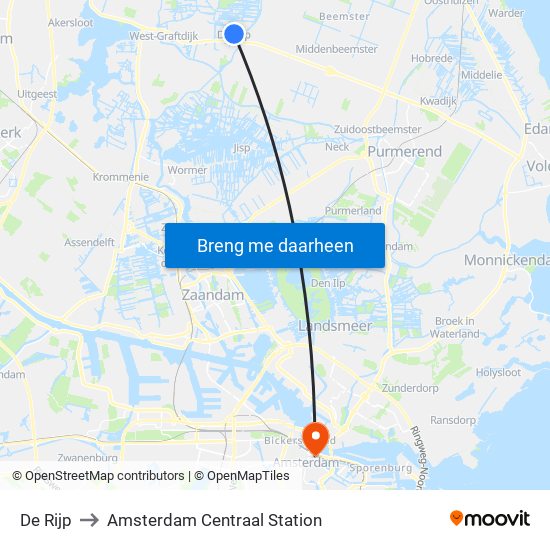 De Rijp to Amsterdam Centraal Station map